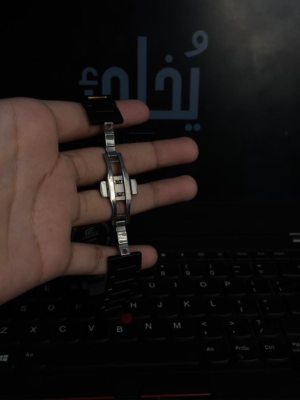 Chrono Package 1 Alphatauri Edifice Casio (Black) Working (Chronograph) With Small Chain Bracelet + Stainless Steel Chain With RIng