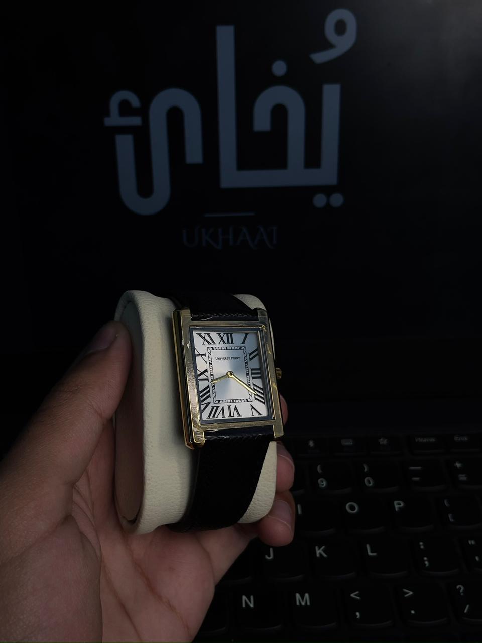 Trending Unisex Tank Watch Universe Point Leather Strap (Black)