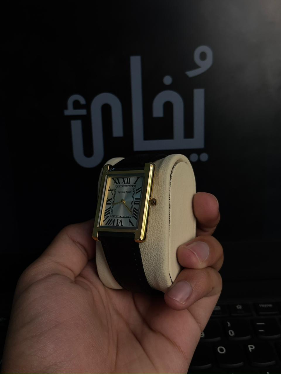 Trending Unisex Tank Watch Universe Point Leather Strap (Black)