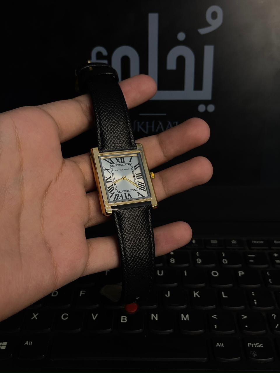 Trending Unisex Tank Watch Universe Point Leather Strap (Black)