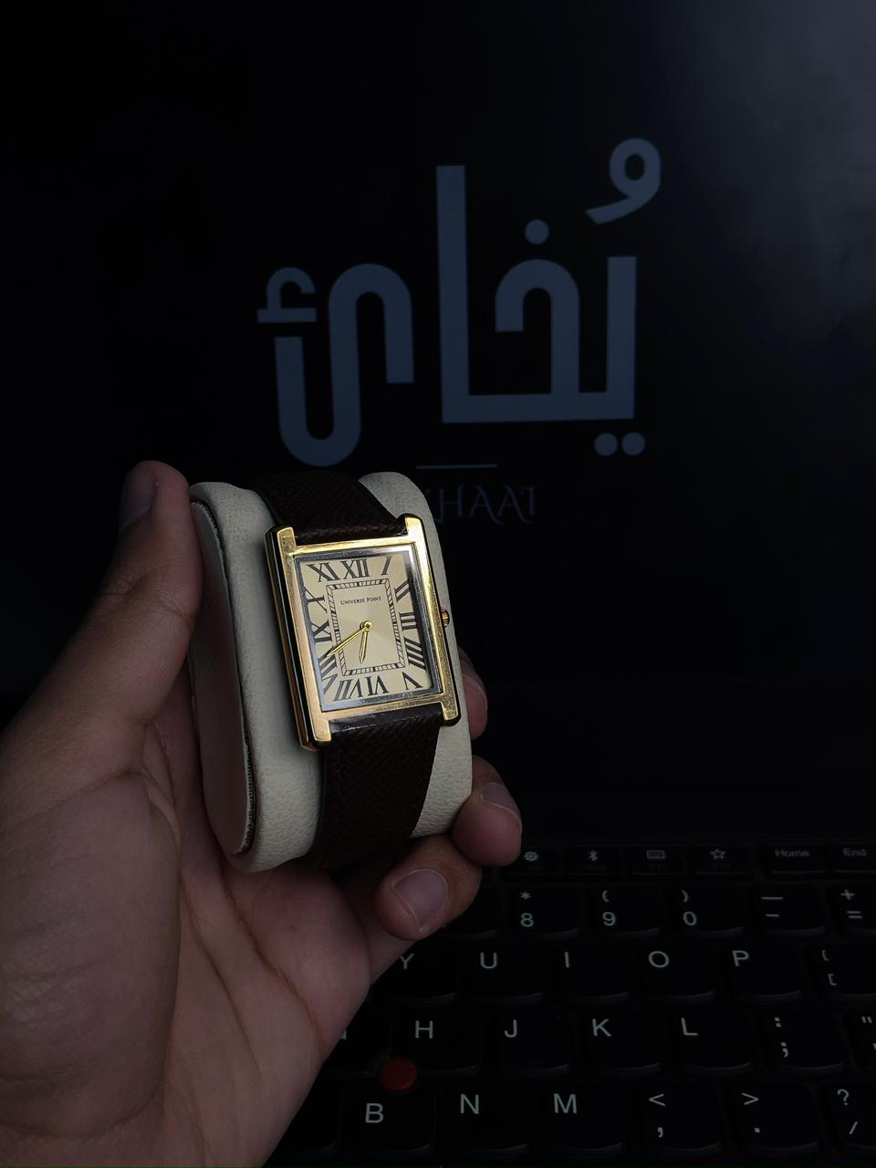 Trending Unisex Tank Watch Universe Point Leather Strap (Brown)