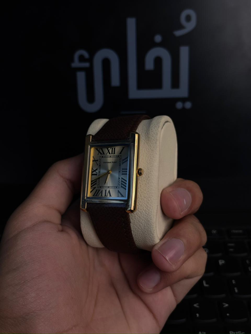 Trending Unisex Tank Watch Universe Point Leather Strap (Brown)