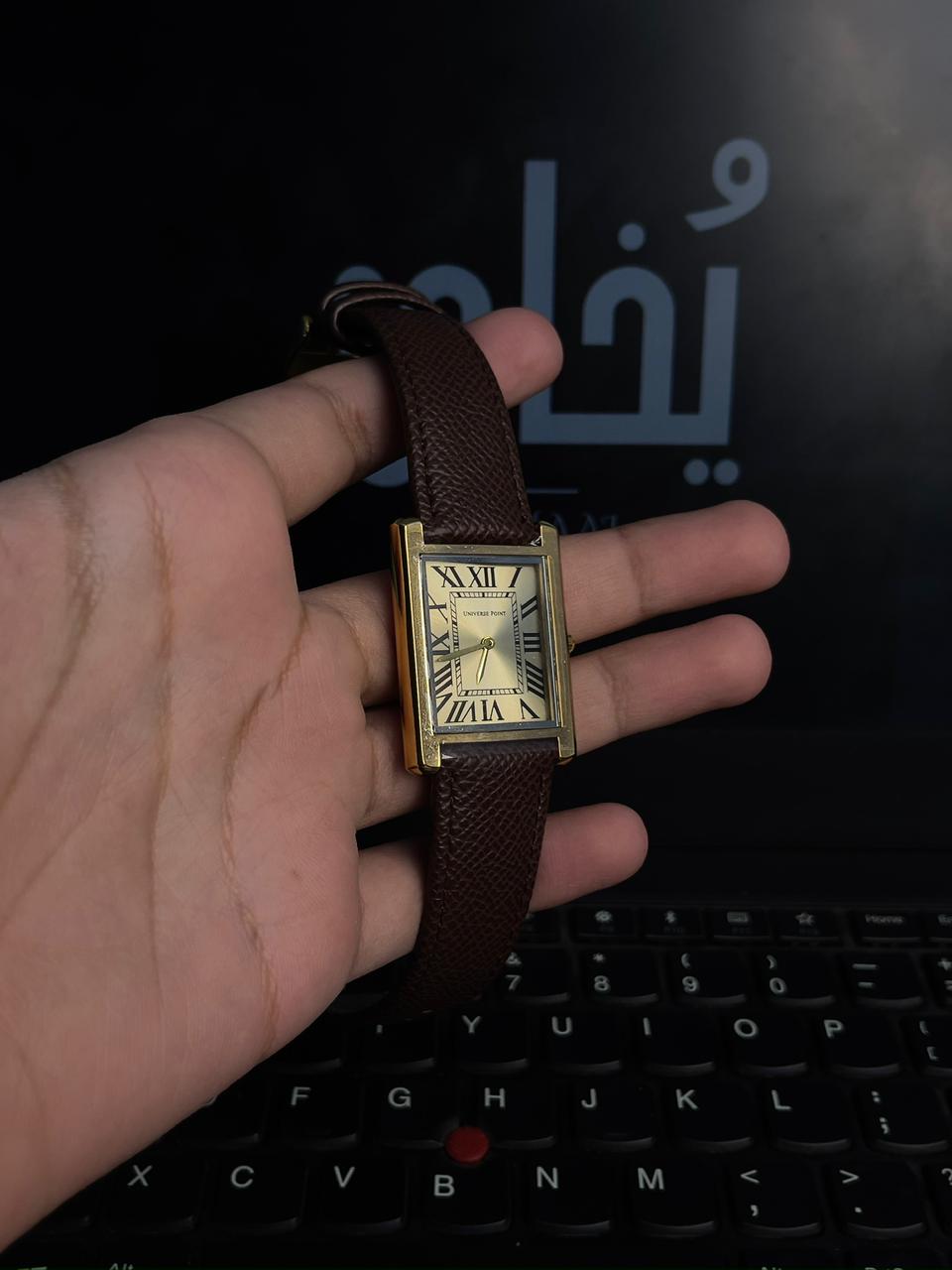 Trending Unisex Tank Watch Universe Point Leather Strap (Brown)