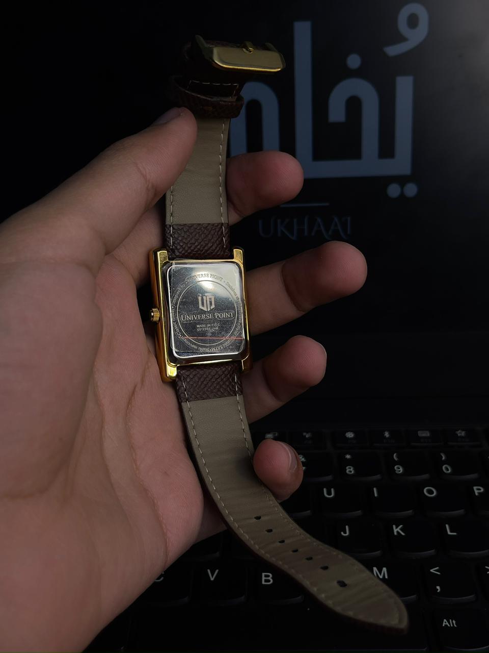 Trending Unisex Tank Watch Universe Point Leather Strap (Brown)