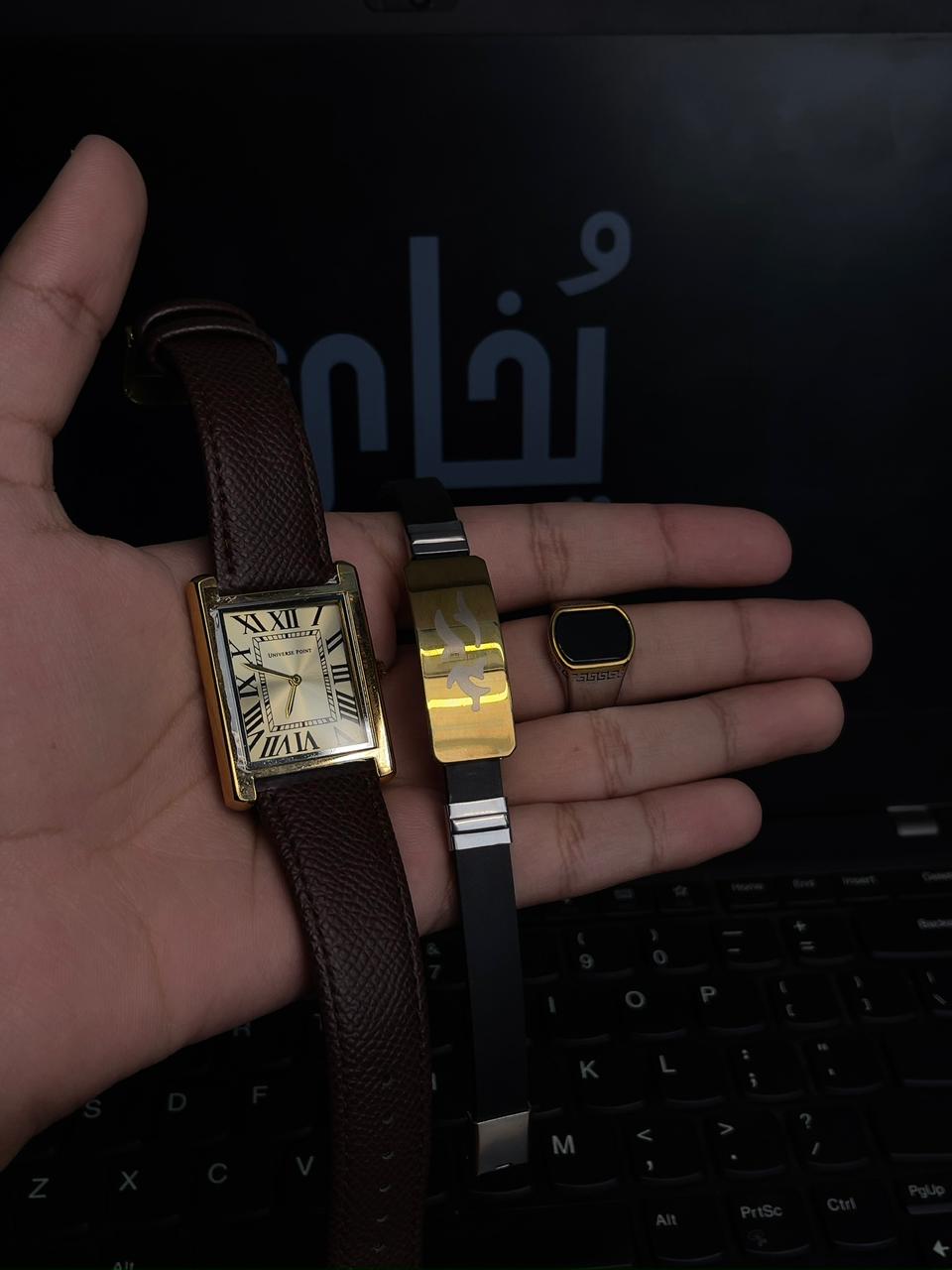 Universe Package 1 Trending Unisex Tank Watch (Brown) With Premium Silicon Strap Bracelet (Gold Edition) + Italian Cut Ring)