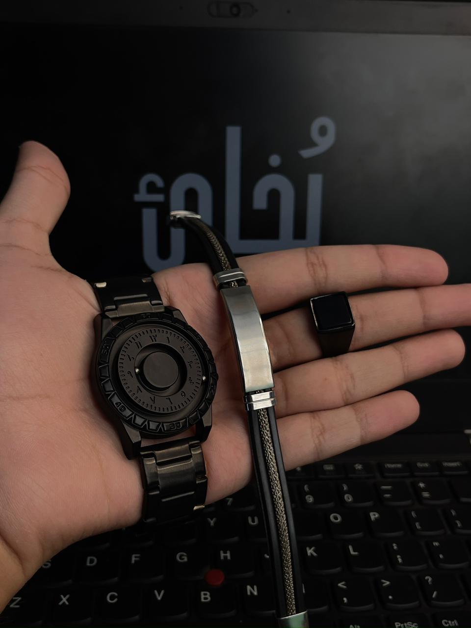 (Armless Package) Trending Steel Armless With Silicon Chain Strap (Silver Edition)+Solid Black Premium Cut Ring