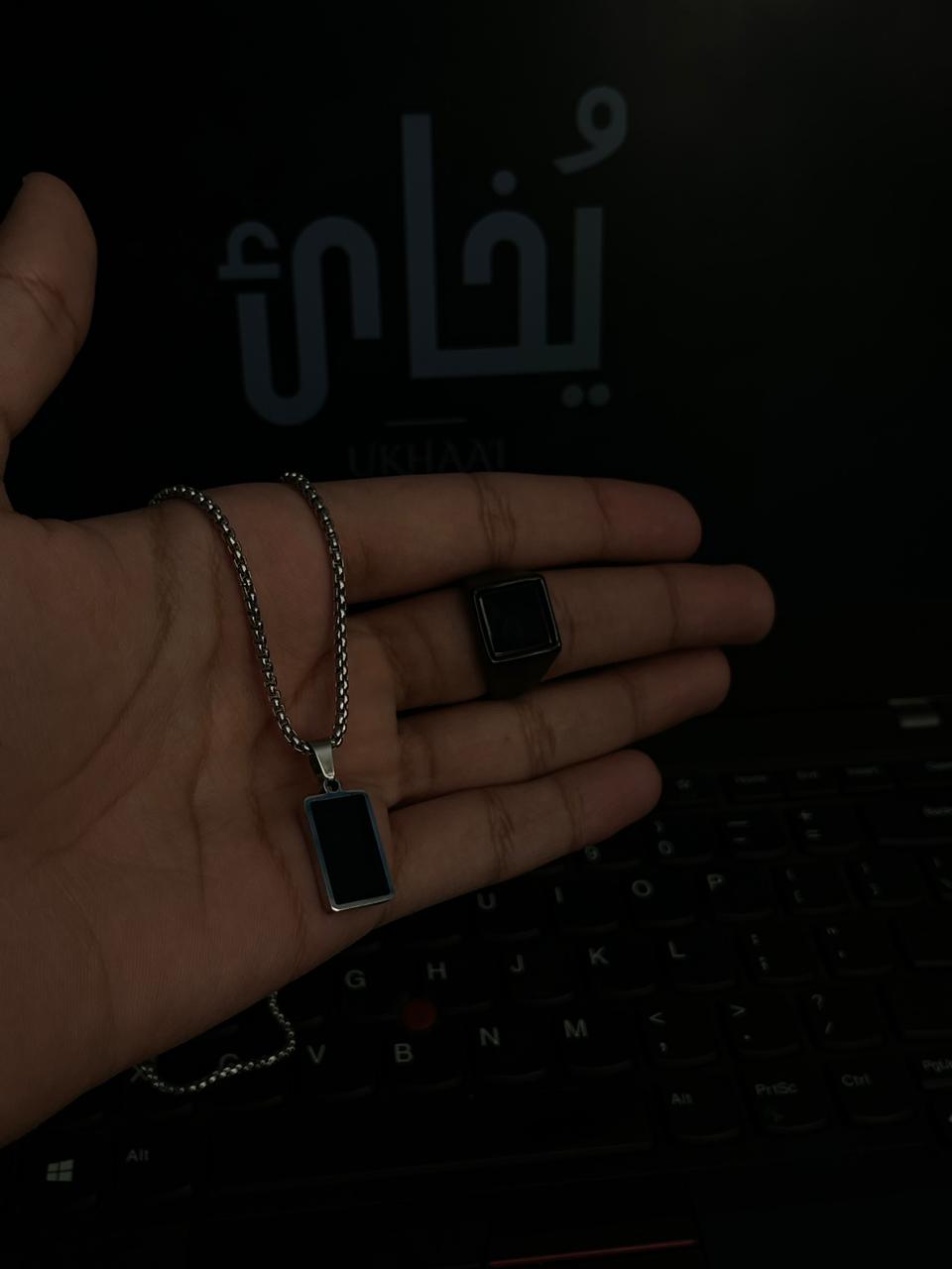 (Accessory Deal) 1 Luxury Pandant With Chain + Solid Black Premium Cut Ring